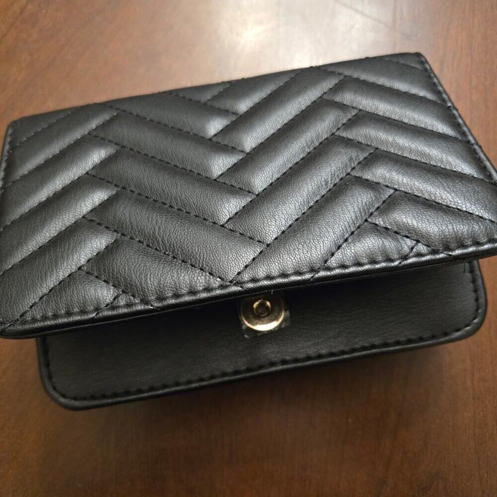 Small Black Quilted Crossbody Bag for Women – Vegan Leather Phone Wallet Purse - Picture 12 of 16